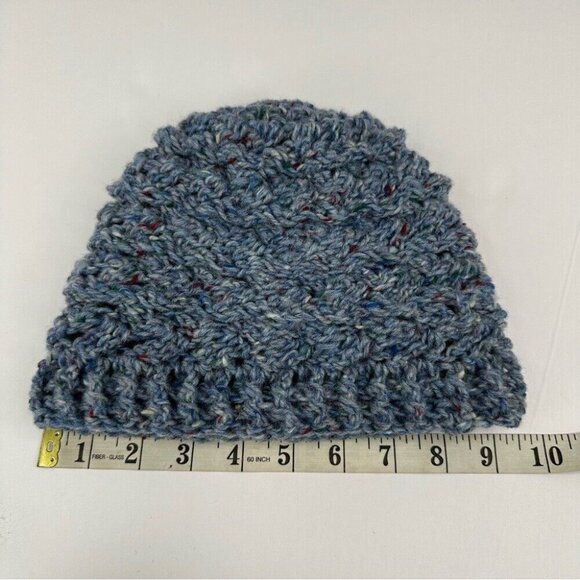 Handmade New Blue Donegal Tweed Wool Basketweave Winter Knit Beanie - Adult S/M - Picture 10 of 10